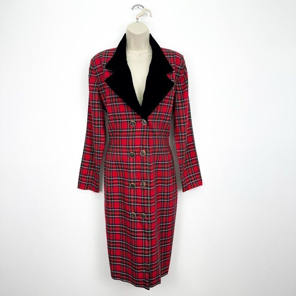 Talbots Albert Nipon Executive Women’s Red Tartan Double Breasted Velvet Collar